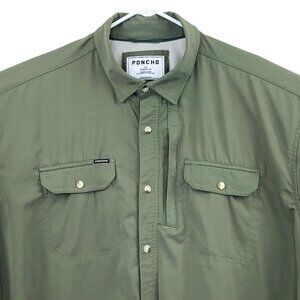 Poncho Long Sleeve Vented Fishing Shirt Magnetic Pockets Mens Nylon Green XL